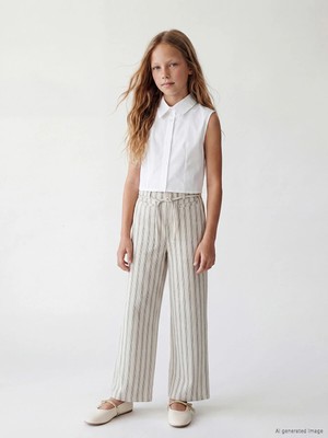 Lc Waikiki Yeni Sezon Çizgili Kız Çocuk Geniş Paça Pantolon