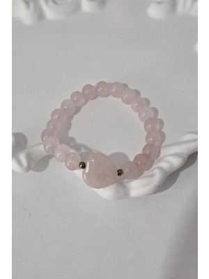 c-bhadu naturel Sertifikalı 8 mm Kalp Pembe Kuvars Doğaltaş Bileklik