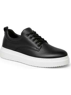 Beskar Siyah Beyaz Tabanlı Erkek Ayakkabı - Şehir Stili Kolay Temizlenen Günlük Cilt Sneaker Kb X16