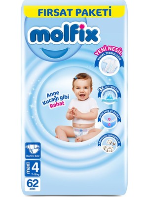 Molfix 3D Bebek Bezi Maxi 4 Beden, Fırsat Paketi 60 Adet