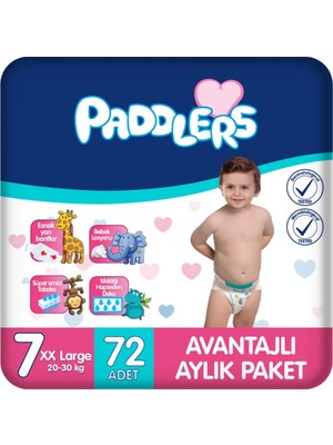 Paddlers Bebek Bezi 7 Numara Xx-Large (20-30 ) 72 Adet – Aylık , Yüksek Emicilik