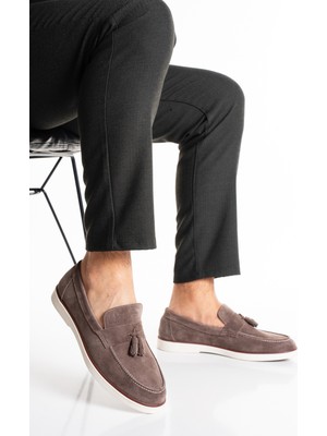 Fame Step Hakiki Deri Erkek Loafer Ayakkabı Vizon Süet Günlük Rahat Casual Mokasen Püsküllü Siena