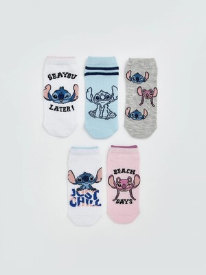 Lc Waikiki Yeni Sezon Stitch ve Angel Desenli Kız Çocuk Patik Çorap 5'li