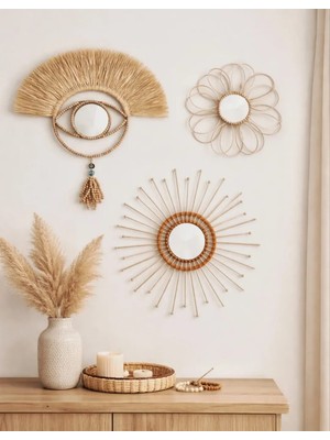 Furestan Home & Living Bohem Doğal Rafya Ayna Takım
