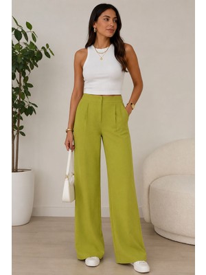 Nutika Bol Paça Kumaş Pantolon Olive