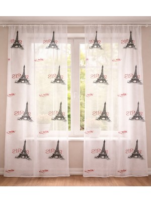 Taç Tül Perde-Paris Motifli-Seyrek (1/2) Pile
