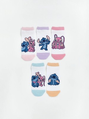 Lc Waikiki Yeni Sezon Stitch ve Angel Desenli Kız Çocuk Patik Çorap 5'li