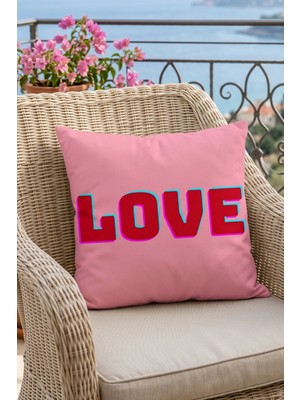 Atay Home 3 Boyut Efektli Love Yazılı Dekoratif Kırlent Kılıfı 43X43 cm Çift Taraflı Pembe ve Kırmızı
