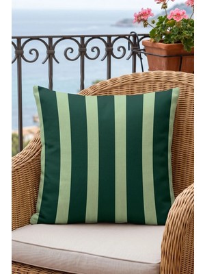 Atay Home Kalın Çizgili Dekoratif Kırlent Kılıfı 43X43 cm Çift Taraflı Yeşil 1 Adet