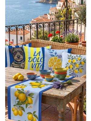 Atay Home 4'lü Set Akdeniz Esintisi Dekoratif Kırlent Kılıfı 43X43 cm Çift Taraflı Mavi