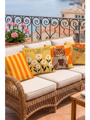 Atay Home 4'lü Set Bahar Enerjisi Dekoratif Kırlent Kılıfı 43X43 cm Çift Taraflı Sarı ve Turuncu Kombini
