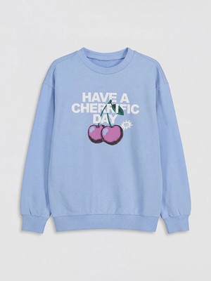 Lc Waikiki Yeni Sezon Bisiklet Yaka Baskılı Kız Çocuk Sweatshirt