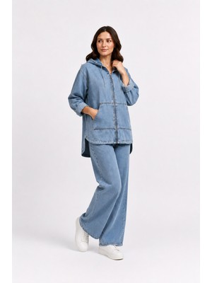 Motix Kapüşonlu Oversize Ceket Pantolon Denim Takım