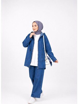 Motix Kapüşonlu Oversize Ceket Pantolon Denim Takım