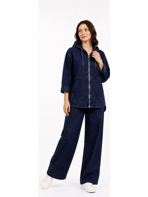Motix Kapüşonlu Oversize Ceket Pantolon Denim Takım