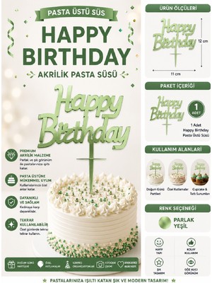 Bkmc Party Iyiki Doğdun ve Happy Birthday Pasta Üstü Süsü Yazısı Akrilik Parlak Doğum Günü Pasta Yazısı Topper 11X12 cm Doğum Günü Parti Pastası Dekoru