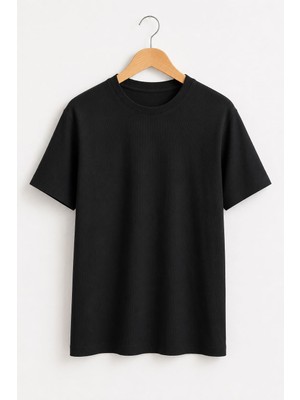Parkur Erkek Likralı Kaşkorse Relaxed Fit Basic Tişört – Siyah