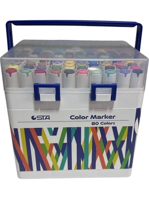 Sta 910380 Çift Uçlu Alkol Bazlı Marker 1mm/1-7mm Uç Kalem Seti 80'li (Renk) Taşıma Saplı Plastik Kutulu