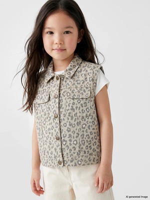 Lc Waikiki Yeni Sezon Leopar Desenli Kız Çocuk Gabardin Yelek