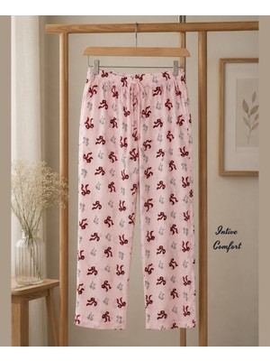 Intive Lingerie Intive Comfort Pudra Üzerine Kırmızı/siyah Kurdele Desenli Beli Lastikli Pijama Altı