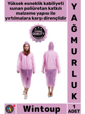 Wintoup #yağmurluk Çıtçıt Kapüşonlu Şeffaf Pratik Su Geçirmez Unisex Standart Boy Tek Kullanımlık Yağmurluk