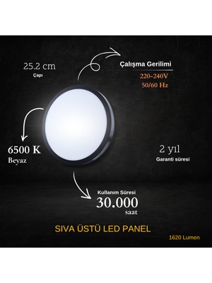 Zmr Marka Sıva Üstü LED Panel (Karbon Serisi) - Siyah Kasa - 24W - 2 ADET