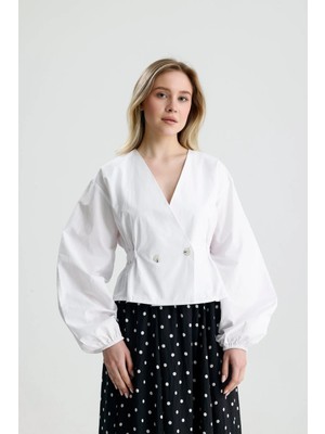 Minaaise Poplin Bluz Beyaz