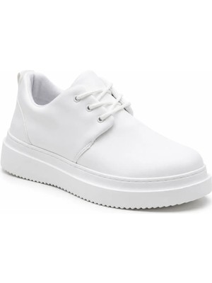 Beskar Beyaz Cilt Bağcıklı Erkek Ayakkabı - Kolay Temizlenen Minimalist Rahat Günlük Sneaker Kb X3