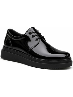 Beskar Siyah Rugan Erkek Ayakkabı - Parlak Smokin Uyumlu Bağcıklı Rahat Günlük Sneaker Kb X3