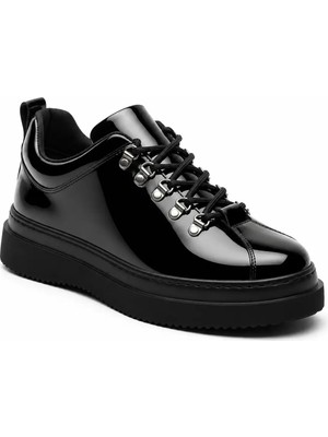 Beskar Siyah Parlak Rugan Erkek Sneaker - Konfor Tabanlı Günlük Rahat Yürüyüş Spor Ayakkabısı Kb X4