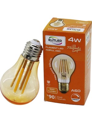Belirtilmemiş Elitled A-60 4W - E27 Gold Color Flament LED Rustik Ampul 500LUMEN Kırılmaz Gövde