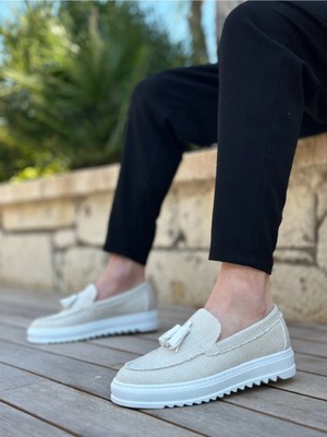 Beskar BA0154 Beyaz Deri Suni Deri Spor Erkek Sneaker – Kaymaz Taban