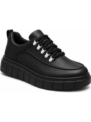Beskar Kömür Cilt Erkek Spor Ayakkabı - Boy Uzatan Kolay Temizlenen Yüksek Tabanlı Günlük Sneaker Kb X10