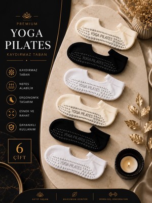 Çorap Vitrini Premium 6'lı Paket Kaydırmaz Taban Yoga ve Pilates Çorabı Seti - Nefes Alabilir ve Esnek Spor Patik Çorap