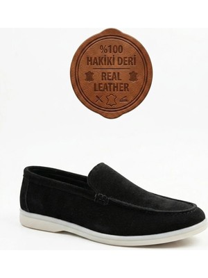 Beskar BA0252 %100 Içi Dışı Hakiki Deri Erkek Siyah Süet Casual Loafer Termo Taban Ayakkabı