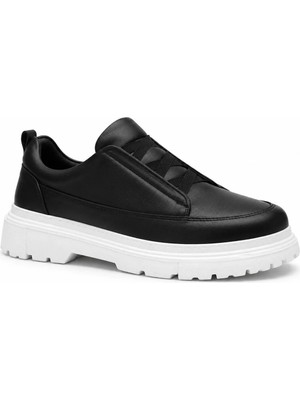 Beskar Siyah Beyaz Tabanlı Lastikli Erkek Ayakkabı - Bağcıksız Pratik Smart Casual Günlük Sneaker Kb 703