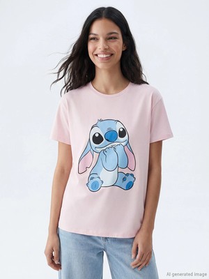 Lc Waikiki Yeni Sezon Stitch Baskılı %100 Pamuklu Kadın Tişört