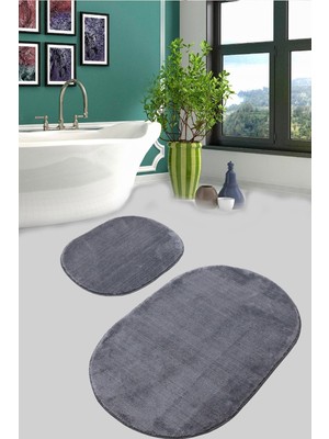 Empressco Yumuşak Peluş Oval Banyo Takımı Antrasit 60X100 ve 60X40 Set