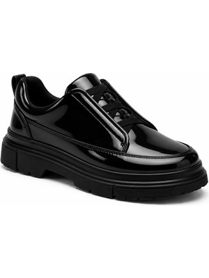 Beskar Kömür Rugan Lastikli Erkek Ayakkabı - Bağcıksız Parlak Premium Smart Casual Sneaker Kb 703