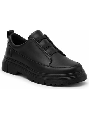Beskar Kömür Cilt Lastikli Erkek Ayakkabı - Bağcıksız Pratik Kolay Temizlenen Günlük Sneaker Kb 703