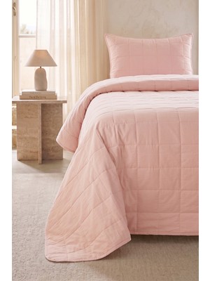 Ocean Home Textile %100 Pamuk Kumaş Kapitoneli Pembe Çok Amaçlı Tek Kişilik Yatak Örtüsü Seti 1 Adet 180 x 230 / 1 Adet 50 x 70 cm