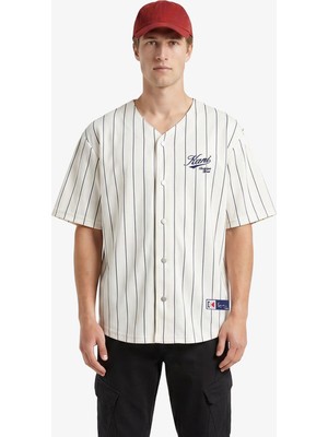 Karl Kani Cursive Varsity Pinstripe Cropped Baseball Erkek Beyaz Gömlek.wht