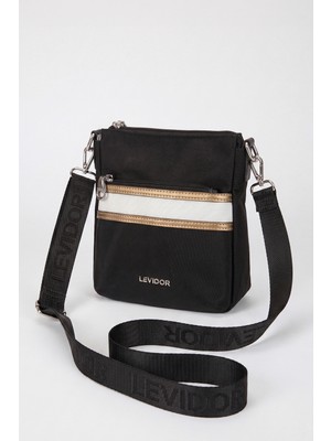 Lêvi D'or Orta Boy Unisex Tasarım Postacı Omuz Çantası Siyah