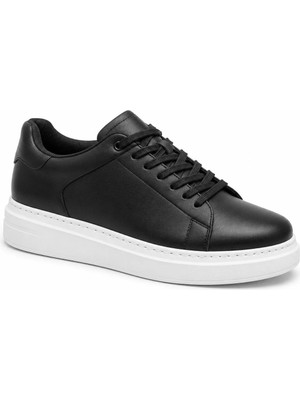 Beskar Siyah Cilt Beyaz Tabanlı Erkek Ayakkabı - Kolay Temizlenen Rahat Smart Casual Günlük Sneaker Kb B2