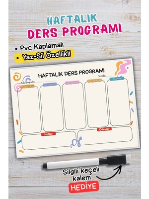 Metranya Haftalık Ders Programı, Yaz Sil Özellikli Ilkokul Lise Öğrencileri Için Ders Çalışma Planı Çizelgesi