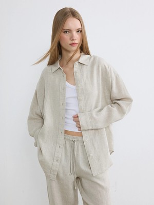 Lc Waikiki Yeni Sezon Oversize Keten Kadın Gömlek