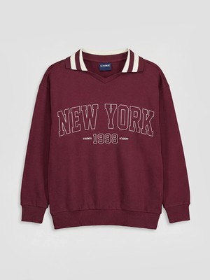 Lc Waikiki Yeni Sezon Polo Yaka New York Baskılı Kız Çocuk Sweatshirt