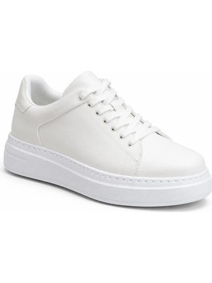 Beskar Beyaz Cilt Erkek Ayakkabı - Kolay Temizlenen Minimalist Rahat Günlük Sneaker Kb B2