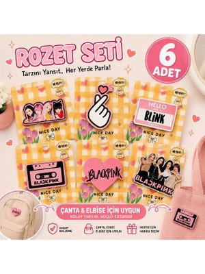 LUXMON Black Pink Karakter 6 Adet Çanta Broş Rozet Seti