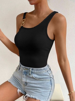 Asah Athletic Dokulu Gold Tokalı Asimetrik Kadın Crop Bluz